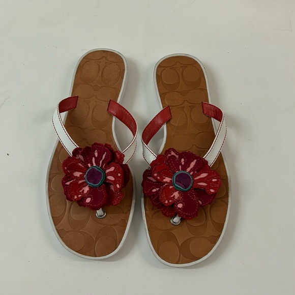 Coach Sandals Womens Larisa Multicolor Leather Floral Throng Flip Flop Size 8 - Picture 2 of 10